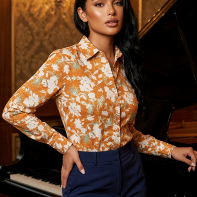 Earthy Bloom Print Fitted Cotton Shirt