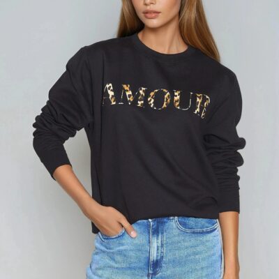 Black Amour Leopard Print Sweatshirt