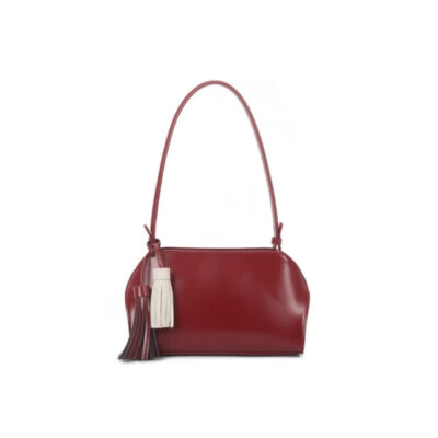 Cherry Red Faux Leather Shoulder Bag with Tassel Charms