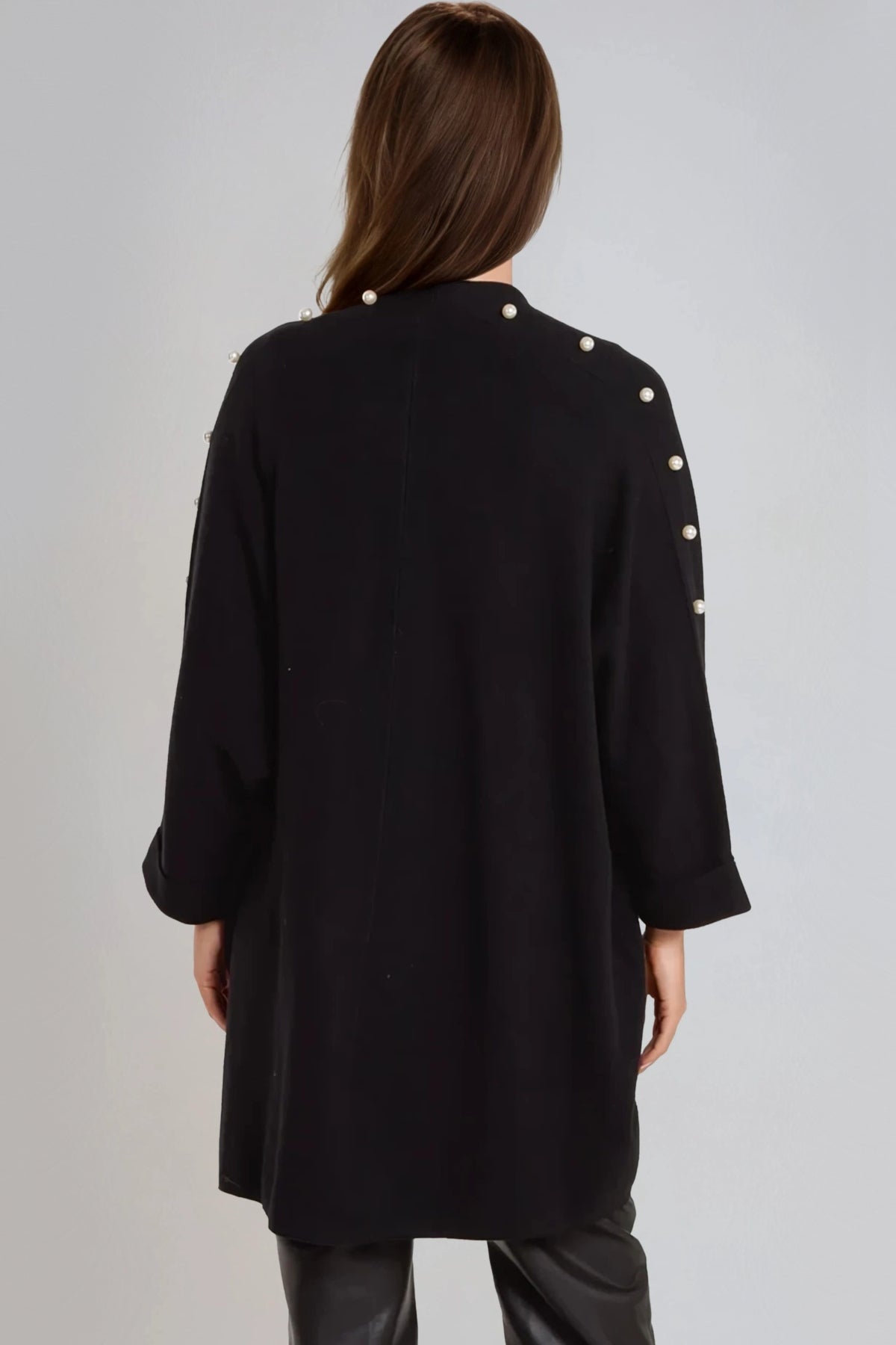 Black Pearl Sleeve Open Cardigan - Image 3