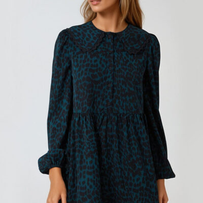 Teal Animal Print Smock Mini Dress