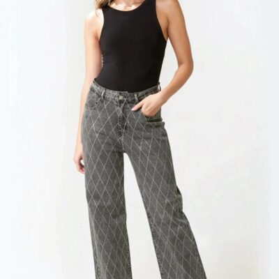 Black Wash Diamond Embellished Straight Leg Jeans