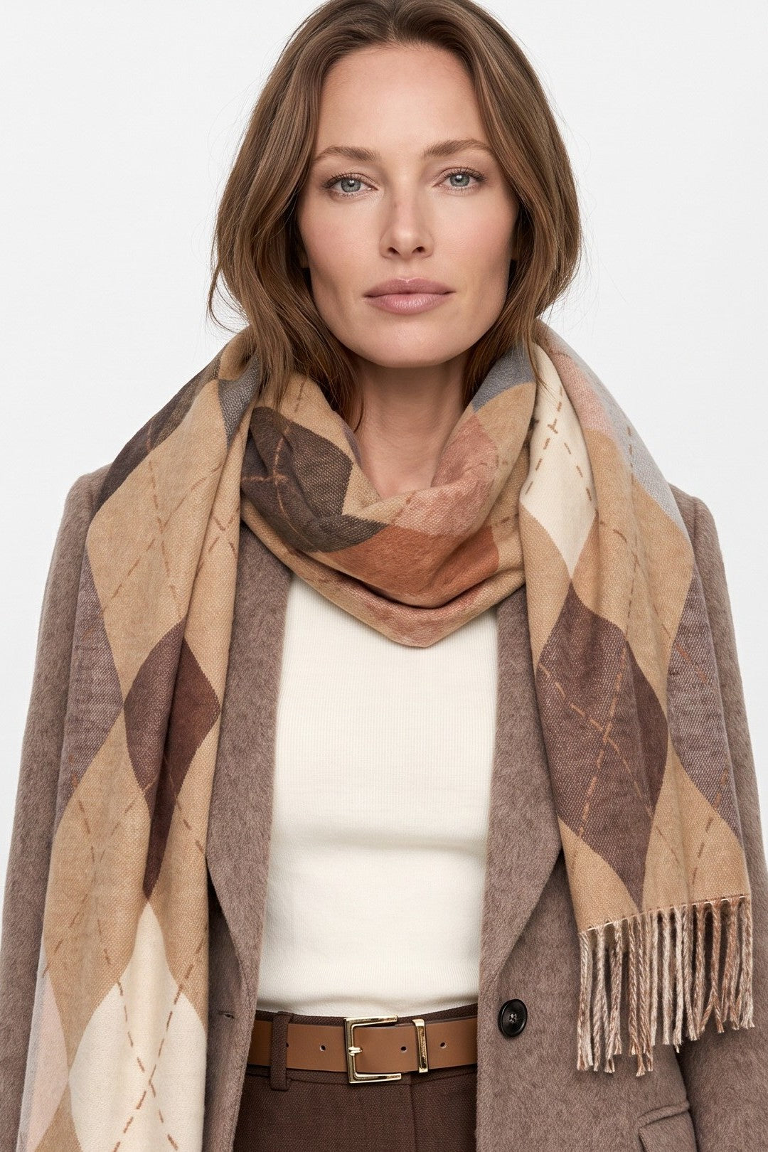 Beige Argyle Pattern Scarf - Image 2