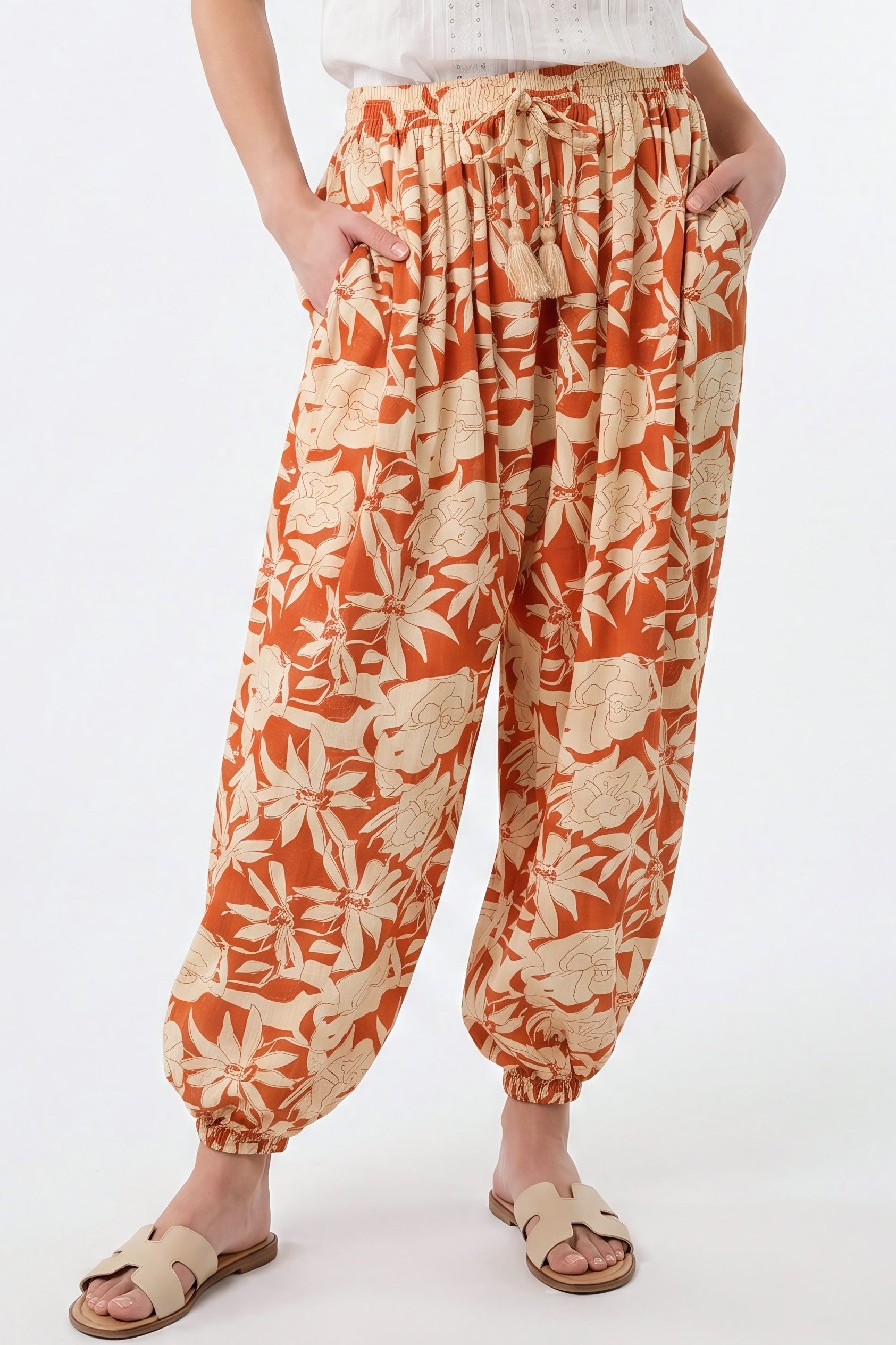 Orange Floral Balloon Trousers - Image 2