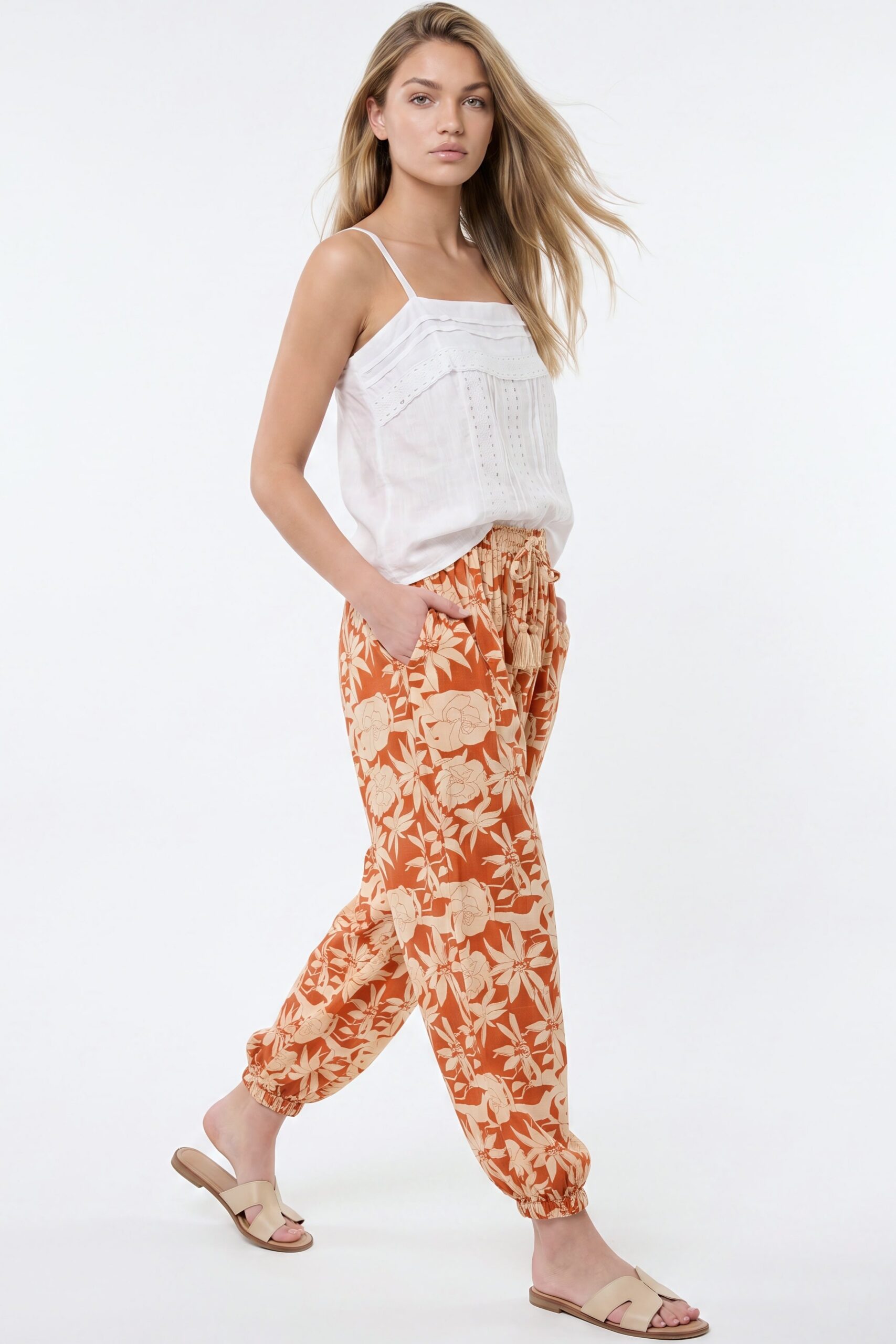 Orange Floral Balloon Trousers - Image 3