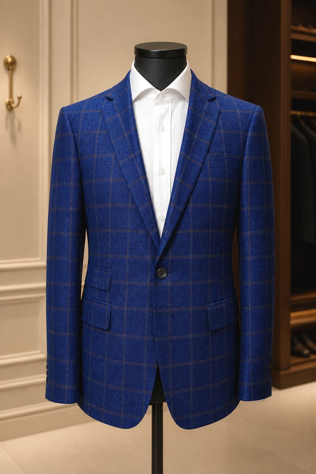 Royal Blue Windowpane Check Blazer - Image 2