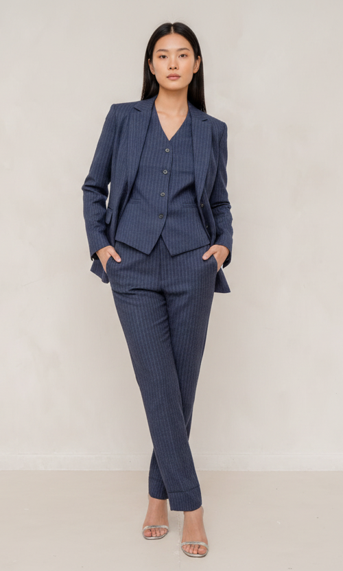 Navy blue stripped 3-piece pants suits (UK size 12) - Image 2
