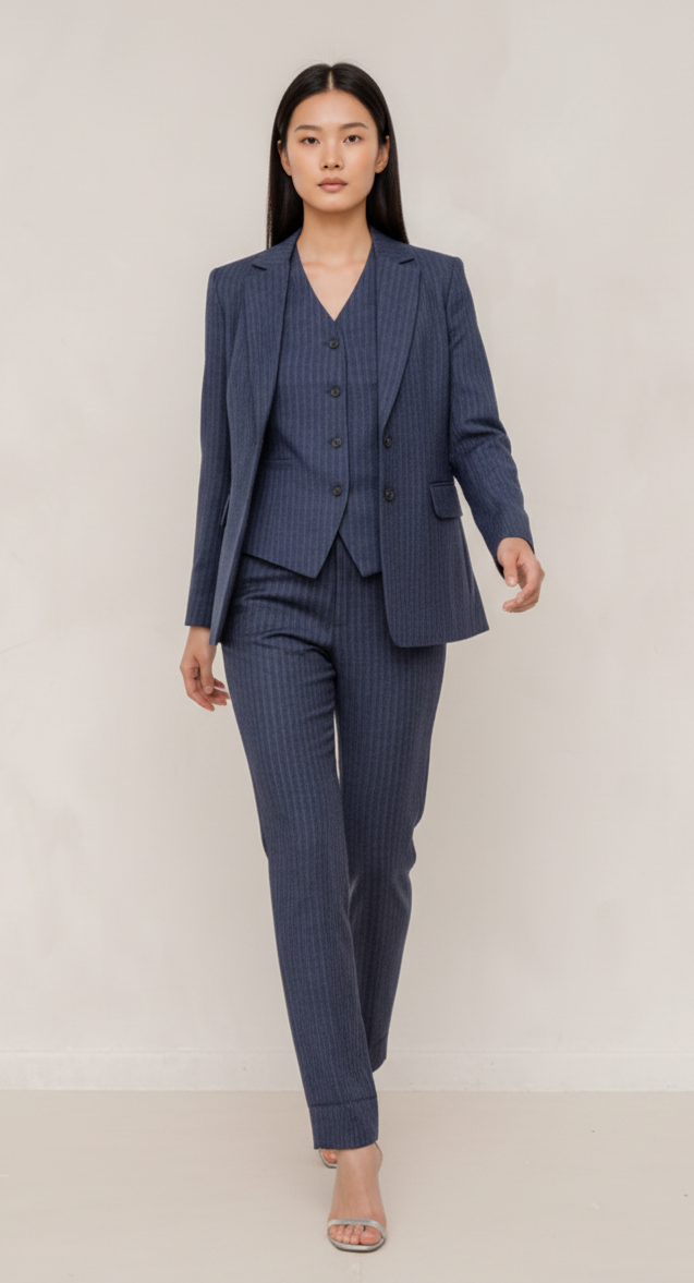 Navy blue stripped 3-piece pants suits (UK size 12)