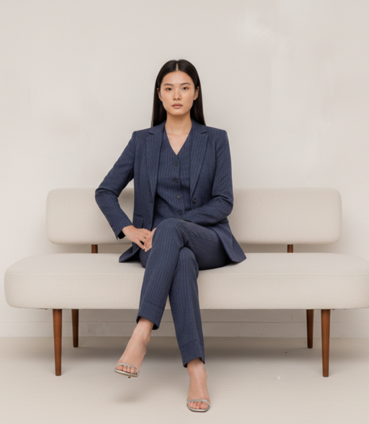 Navy blue stripped 3-piece pants suits (UK size 12) - Image 3