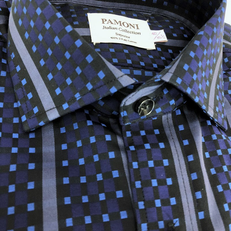 Mesh Motif Check Navy Shirt - Image 2
