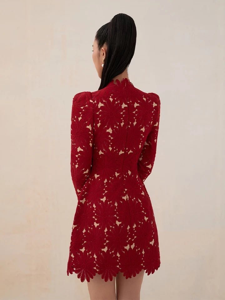 Short lace prom dress with padded long sleeves party overlay dress - Image 3