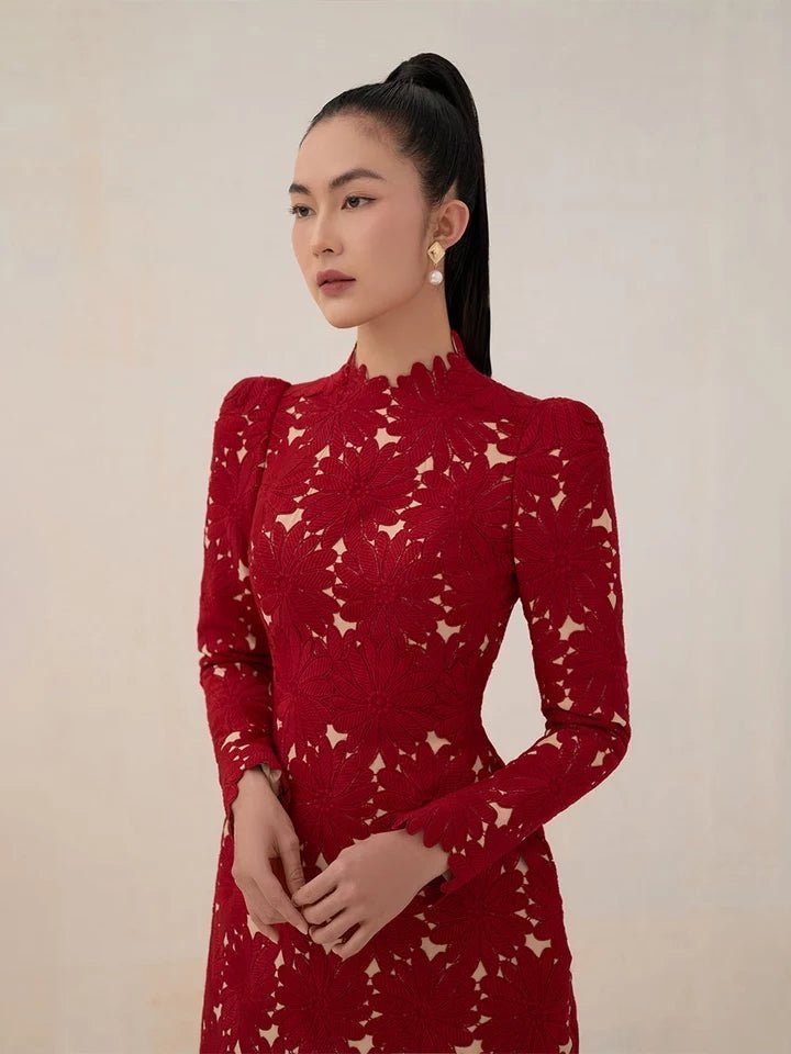 Short lace prom dress with padded long sleeves party overlay dress - Image 5